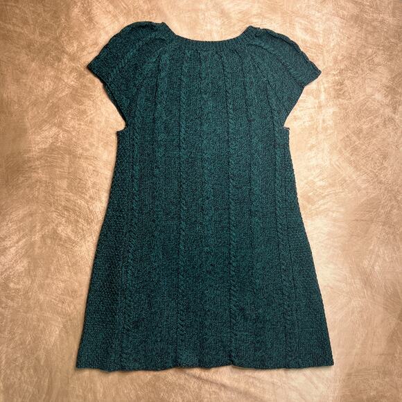 Style & Co Short Cap Sleeve Cable Knit Sweater Mini Dress Green Academia Grunge - Picture 2 of 7
